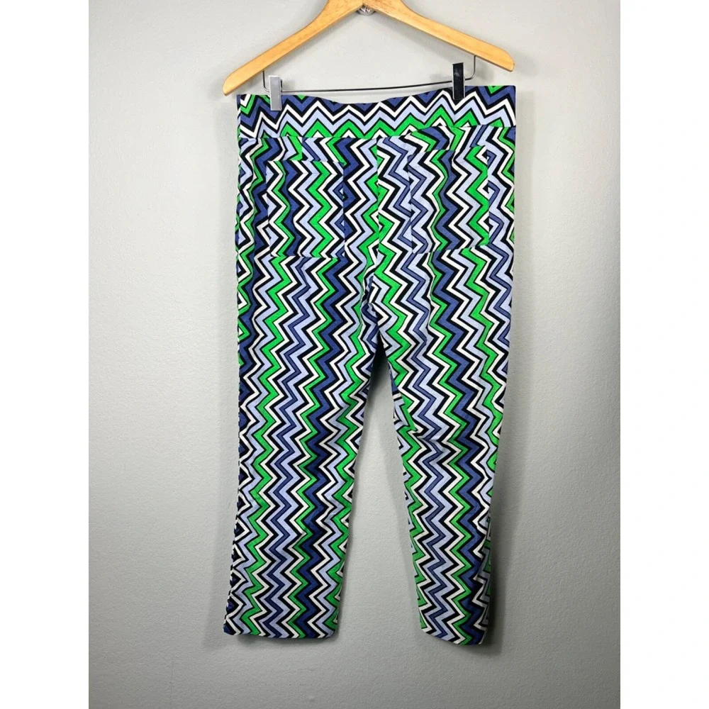 ZARA Linen Blend Cropped‎ Pants ZigZag Print Size Large Retro
